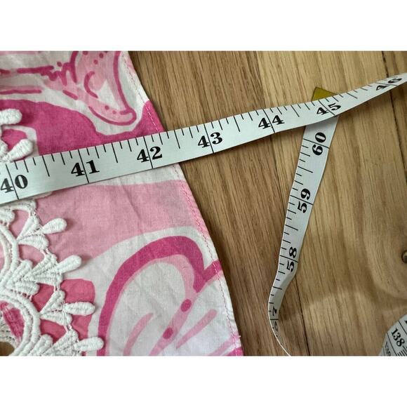 Lilly Pulitzer Women's 8 Midi Dress Pink Flamingo Print Halter Neck White Lace - Picture 12 of 15